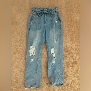 Vervet High-rise Distressed Jeans with tie waist detail